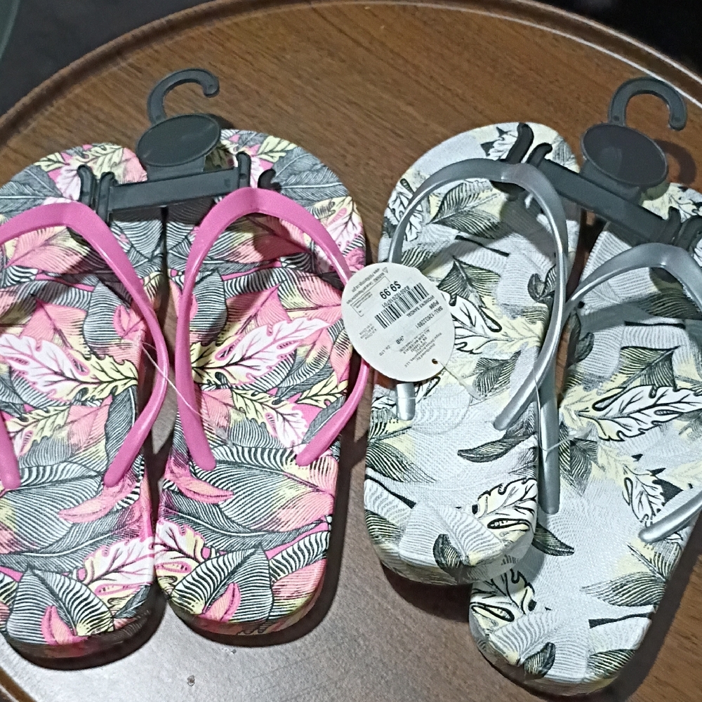 Floral Print Women's Sandals - Pink and Gray